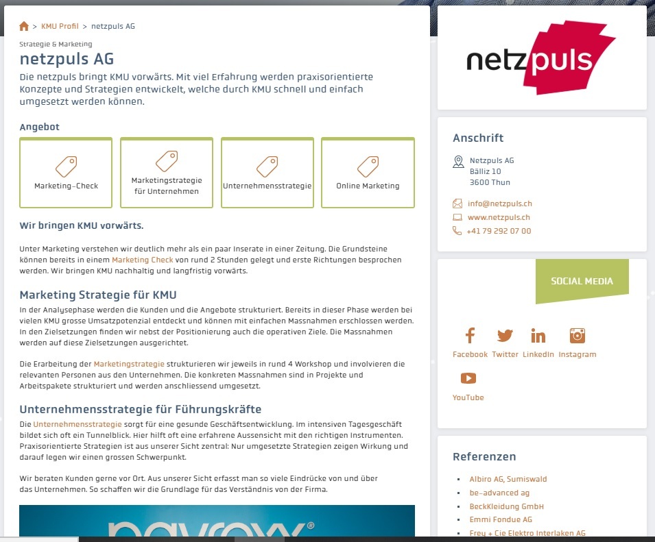 KMU Profil bietet Detailansichten von einem Unternehmen
